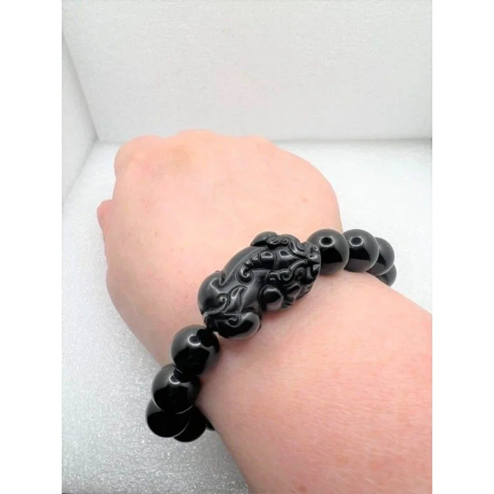 Tiger Eye or Black Obsidian Pixiu Bracelet - Your Choice - Stretch